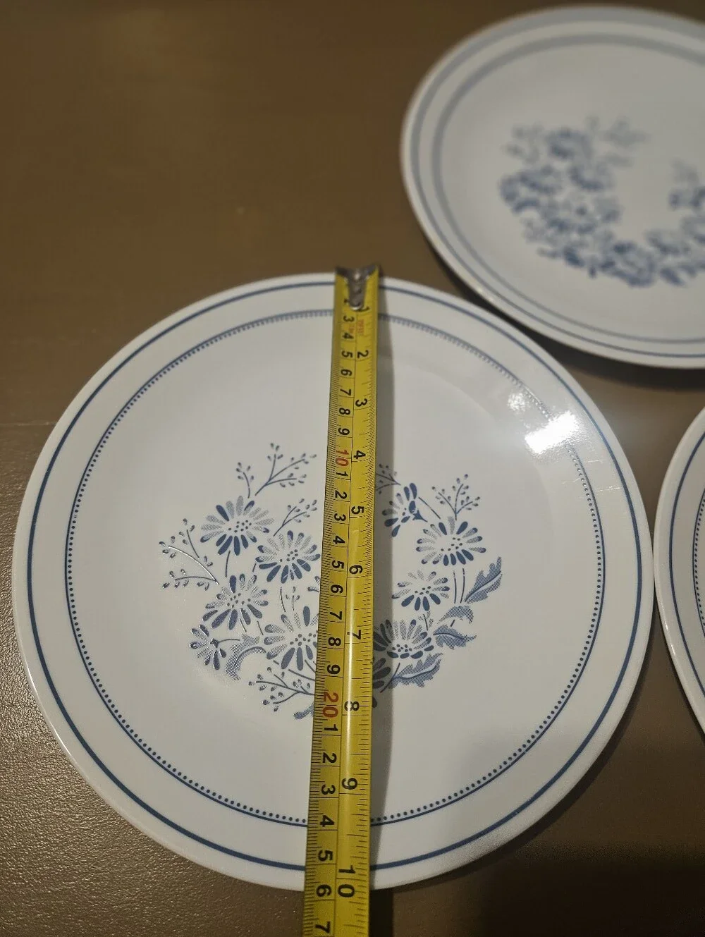 3 Vintage Corelle Colonial Mist Dinner Plates Blue White Corning Glass USA